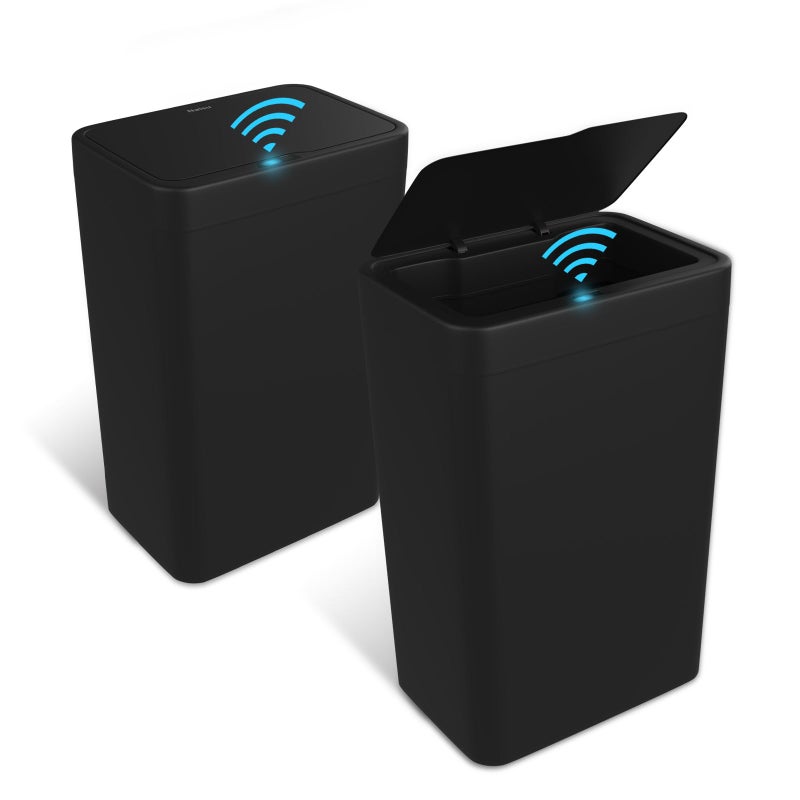 Naisu 2 Pack 4 Gal Bathroom Trash Can with Lid,Automatic Garbage Can with Touchless and Sealed Design,Slim Motion Sensor Waterproof Plastic Trash Bin Suitable for Bedrooms,Bathrooms,Kitchens,ï¼ˆBlackï¼‰ - Image 1