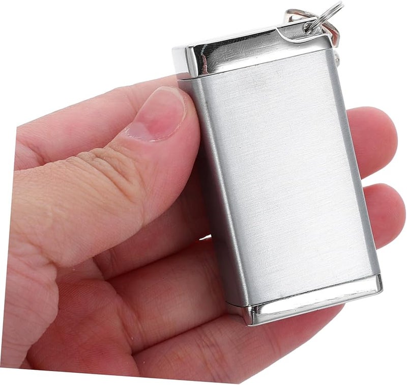 علبة سجائر محمولة مقاومة للرياح بغطاء محكم وسلسلة مفاتيح للسفر في الهواء الطلق باللون الفضي - Image 5