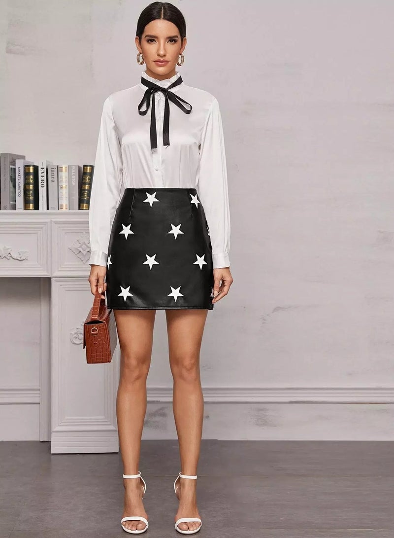 Star Print Faux Leather Mini Skirt - Image 5