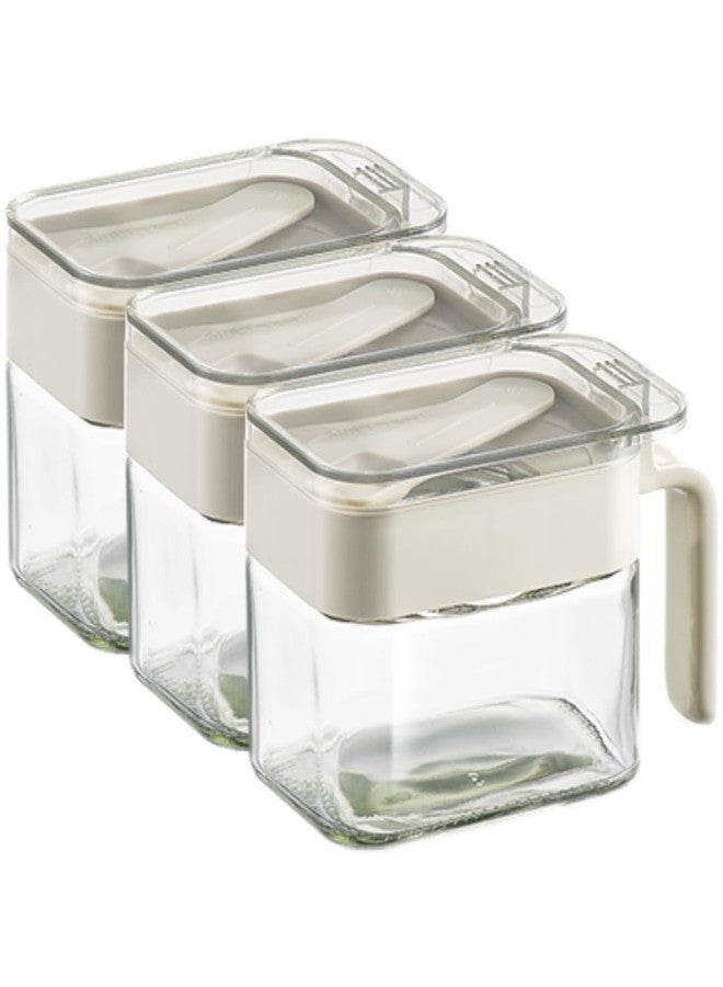 DAHUITX Condiment Jar Spice Container, Sugar and salt container set，Glass Seasoning Box with Spoon Dustproof Lid and Handle,for Kitchen, Counter,Food Storage,10oz Set of 3(grey) - Image 1