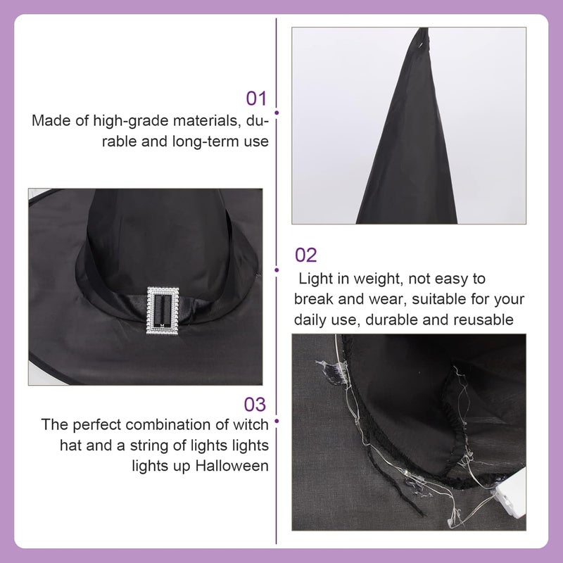 Witches Hat Halloween Witch Hat with Light Glowing Witch Hats Halloween Witch Cap Cosplay Cap for Women Halloween Outdoor Indoor Tree Garden - Image 5