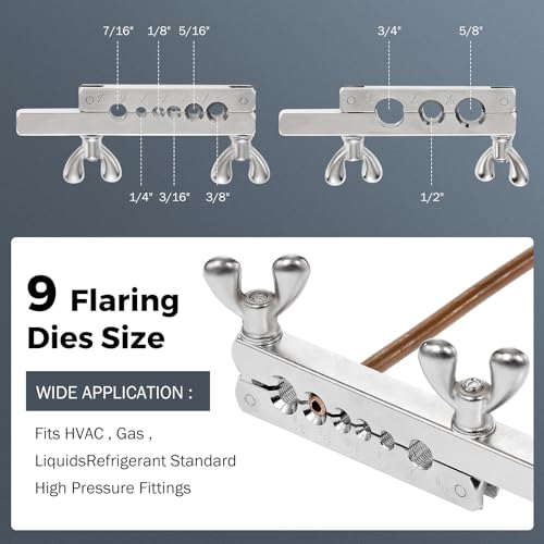 BEAMNOVA Flaring Tool Kit for Copper Tubing Brake Line Flaring Tool Set, for 1/8, 3/16, 1/4, 5/16, 3/8, 7/16, 1/2, 5/8, 3/4 inch Tubing,Brake Line Flaring Tool Kit - Image 2