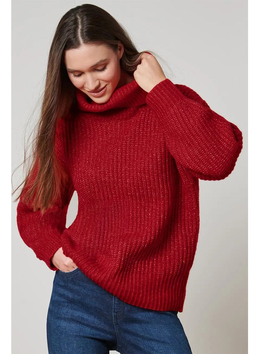 Tchibo Women Turtle Neck Long Sleeve Knitted Sweater, Red  - Image 1