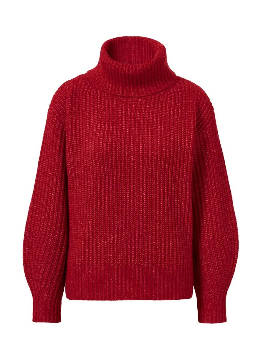 Tchibo Women Turtle Neck Long Sleeve Knitted Sweater, Red  - Image 2