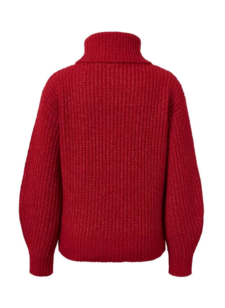 Tchibo Women Turtle Neck Long Sleeve Knitted Sweater, Red  - Image 3