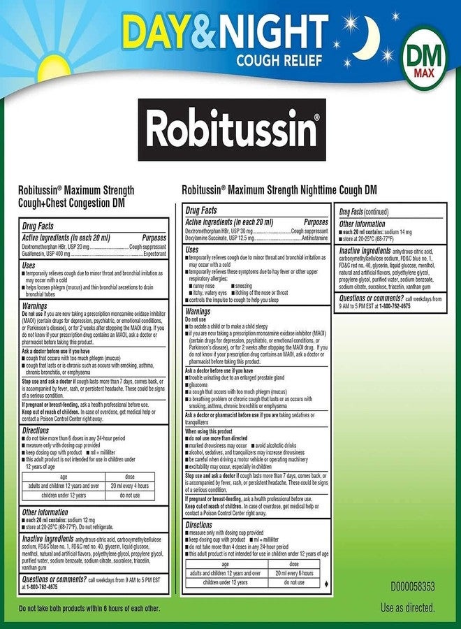 Robitussin DM Max Cough and Chest Congestion Day and Night,(3 Bottles 20 oz. - Image 2