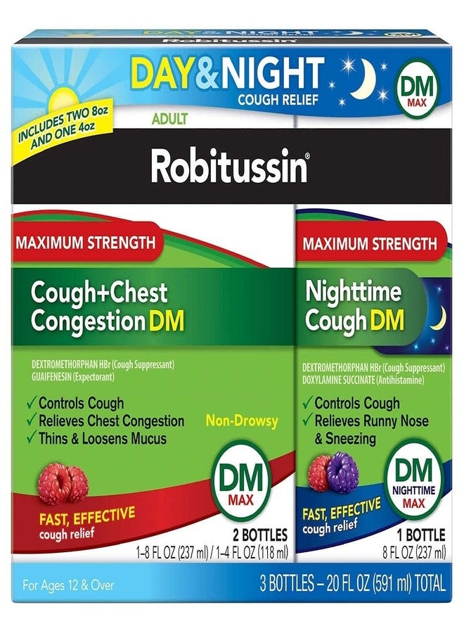 Robitussin DM Max Cough and Chest Congestion Day and Night,(3 Bottles 20 oz. - Image 1