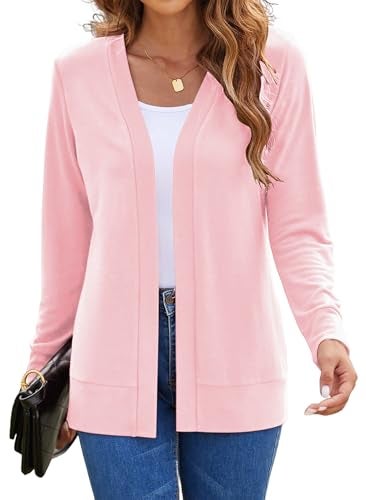 Hount Cardigan Sweaters for Women Knit Casual Soft Long Sleeve Open Front Cardigan(Large, Pink) - Image 1