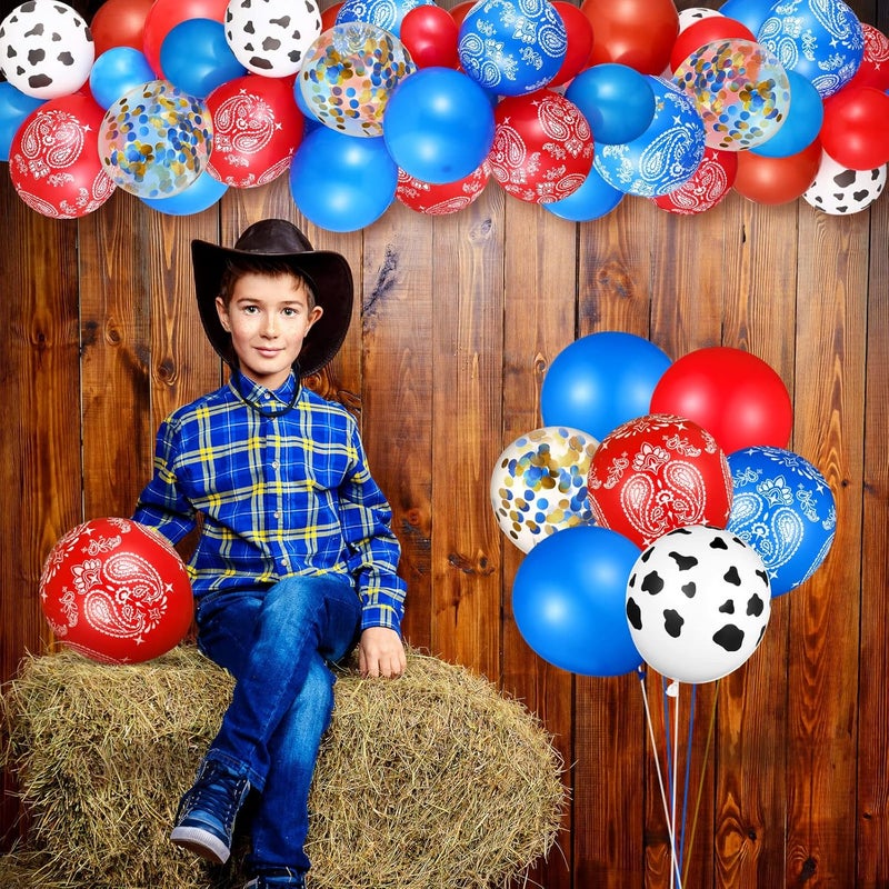 Civaner 130 Pieces Western Cowboy Balloon Arch Garland Blue Red Cowboy Bandana Latex Balloons Western Theme Supplies for Party Baby Shower Birthday Party Decorations - Image 4