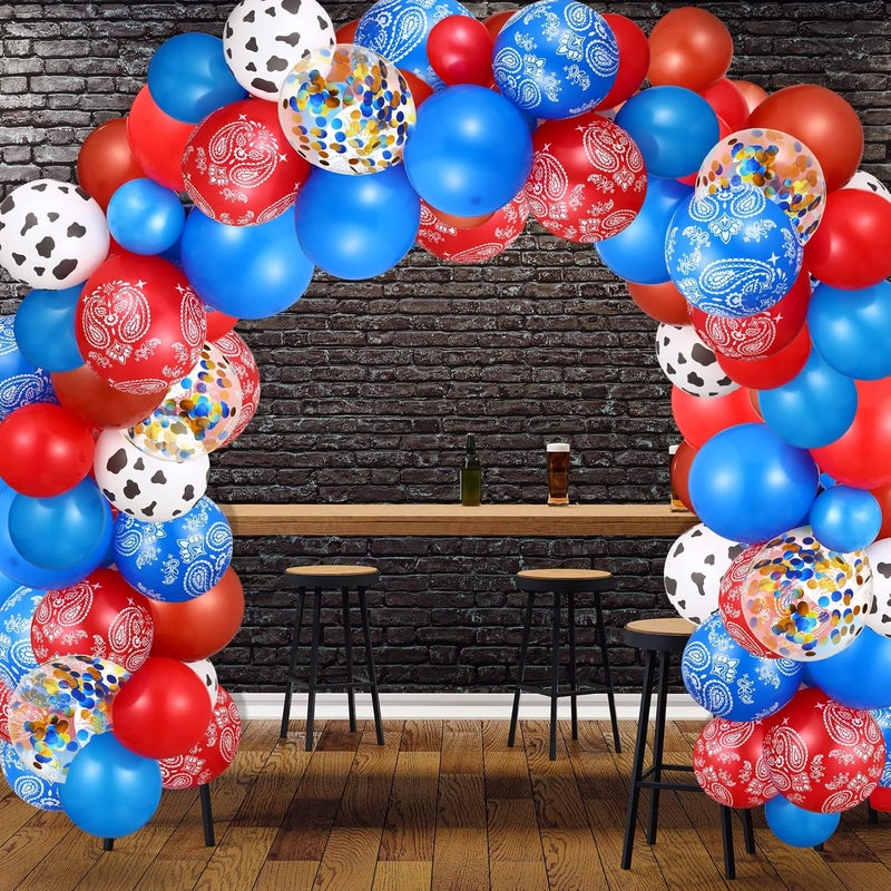 Civaner 130 Pieces Western Cowboy Balloon Arch Garland Blue Red Cowboy Bandana Latex Balloons Western Theme Supplies for Party Baby Shower Birthday Party Decorations - Image 5