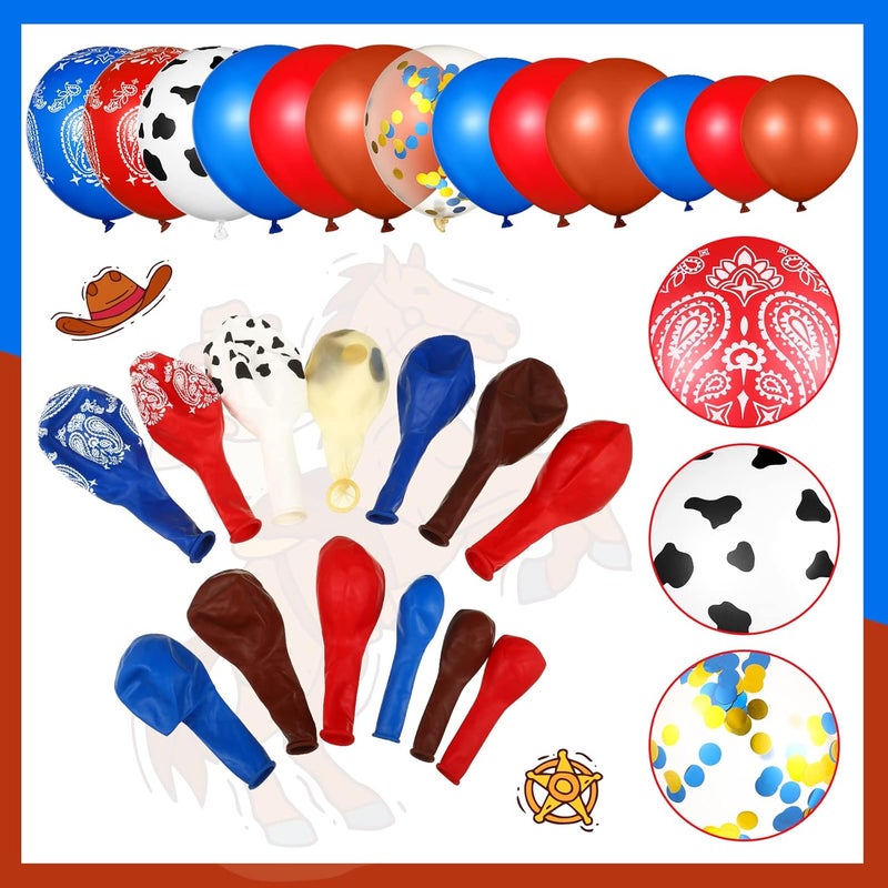 Civaner 130 Pieces Western Cowboy Balloon Arch Garland Blue Red Cowboy Bandana Latex Balloons Western Theme Supplies for Party Baby Shower Birthday Party Decorations - Image 2