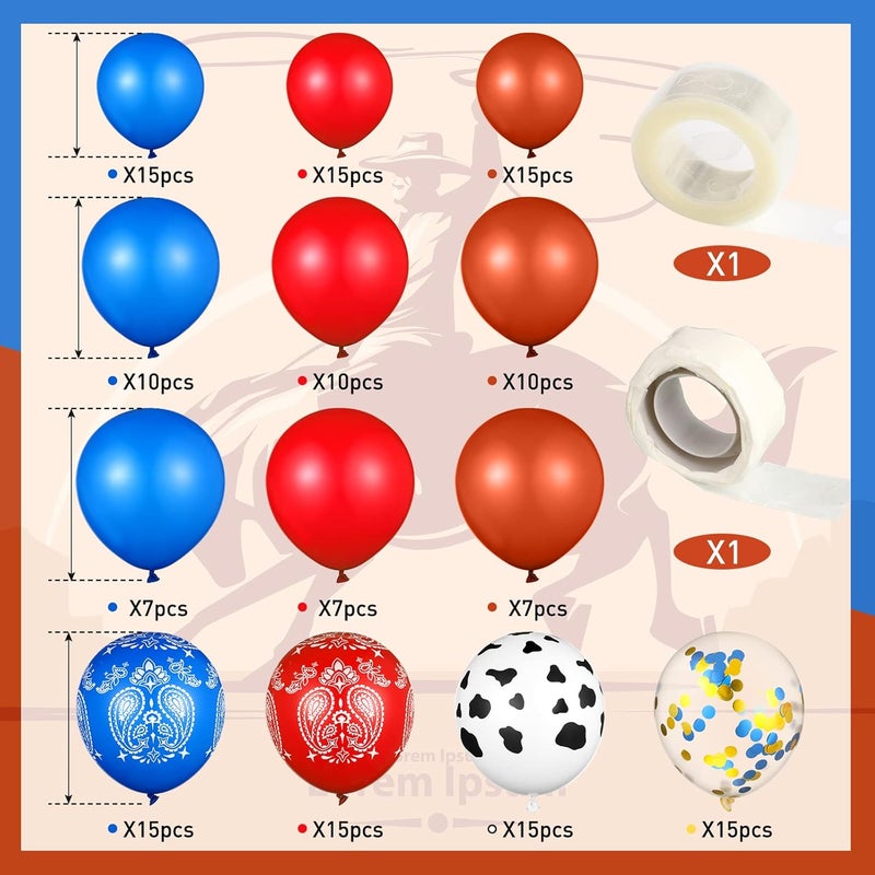 Civaner 130 Pieces Western Cowboy Balloon Arch Garland Blue Red Cowboy Bandana Latex Balloons Western Theme Supplies for Party Baby Shower Birthday Party Decorations - Image 3