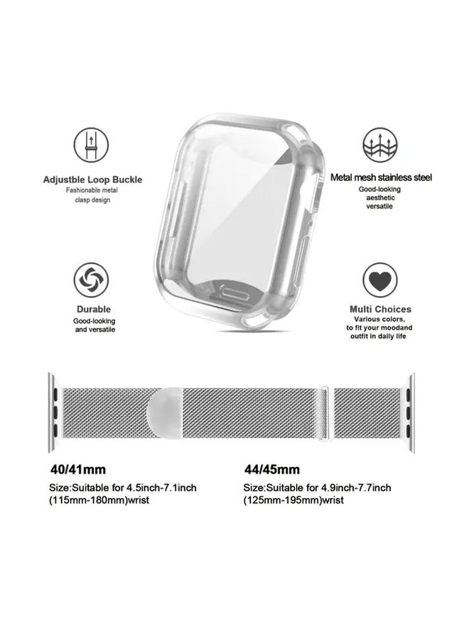 Black Watch Band For 45mm Series 7 8 9 Magnetic Milan Loop With Protective Case - Image 2