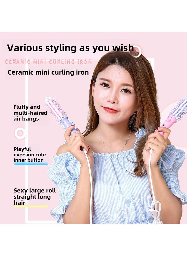 Goolsky Mini Curling Iron for Short & Medium Hair, Ceramic Hot Curler Brush 1 Inch Compact Size Mini Heated Round Brush for Travel 2-in-1 Hair Straightener & Wave Curling Wand - Image 3