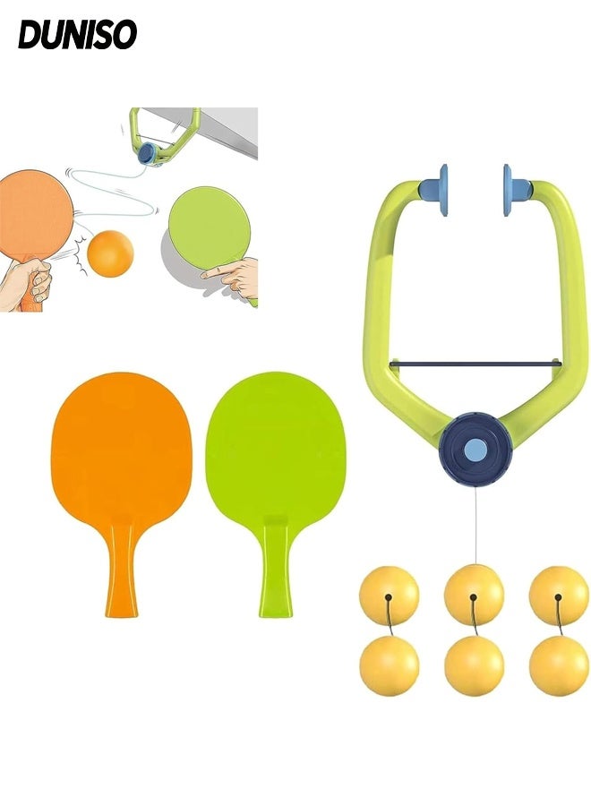 DUNISO Plastic Hanging Table Tennis,Table Tennis Training Set  with Doorway Clip,Ping Pong Rackets and 6 Balls,Portable Indoor Sports Trainers Suitable For Children - Image 1