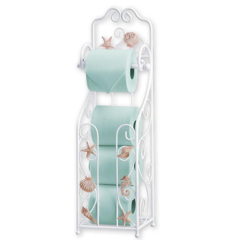 Collections Etc Shell Toilet Paper Holder and Stand with Scrolling Deisng Bathroom Dcor