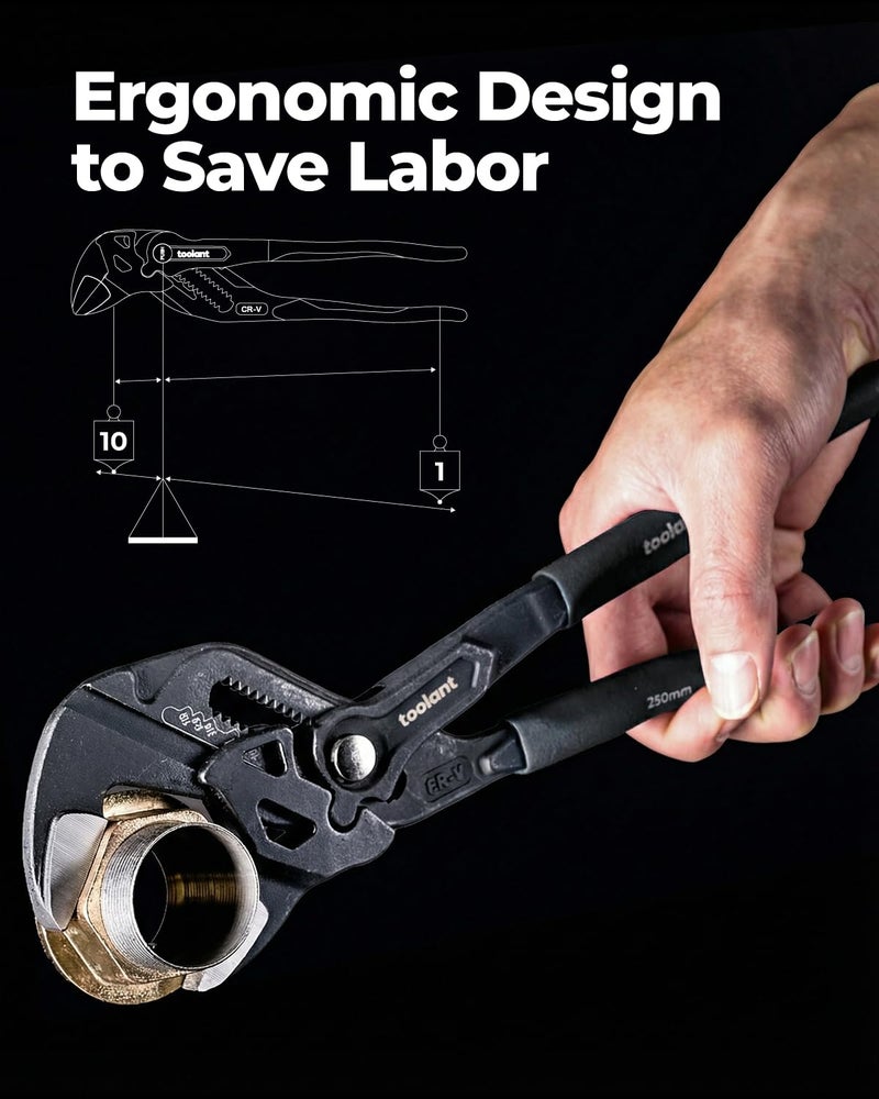 toolant 7-INCH Plier Wrench, CR-V Construction Adjustable Wrench With Pouch, Black Finish Smooth Jaw Pliers, Parallel Jaws with Comfortable Grips, Suitable for All Types of Nuts, Water Pipes, etc - Image 5