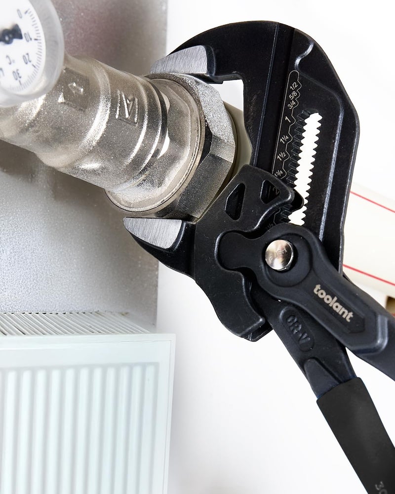 toolant 7-INCH Plier Wrench, CR-V Construction Adjustable Wrench With Pouch, Black Finish Smooth Jaw Pliers, Parallel Jaws with Comfortable Grips, Suitable for All Types of Nuts, Water Pipes, etc - Image 3