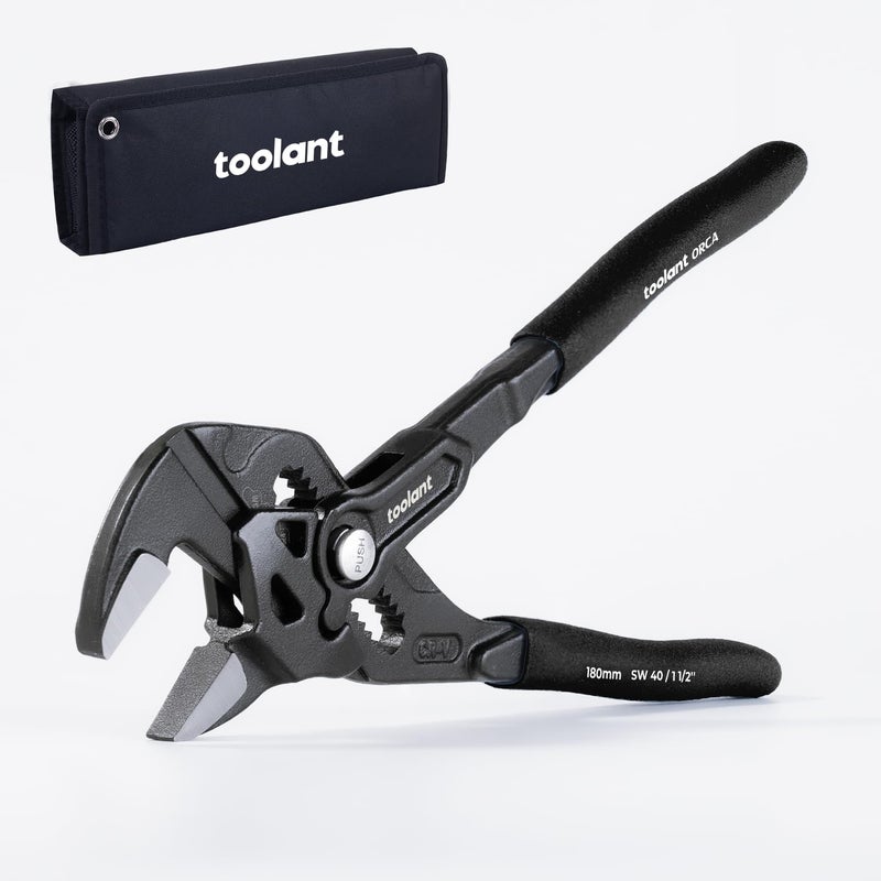 toolant 7-INCH Plier Wrench, CR-V Construction Adjustable Wrench With Pouch, Black Finish Smooth Jaw Pliers, Parallel Jaws with Comfortable Grips, Suitable for All Types of Nuts, Water Pipes, etc - Image 1