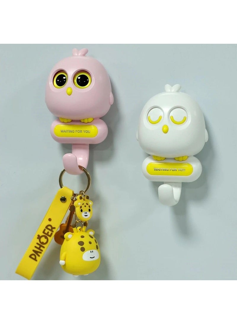 Voltoma Voltoma Self Adhesive Wall Hooks Cute Bird Hook Automatic Open Close Eyes Creative Wall Hook Suitable for for Childrens Room Wall Decoration Multicolor Pack of 2 Cute Hook  - Image 1