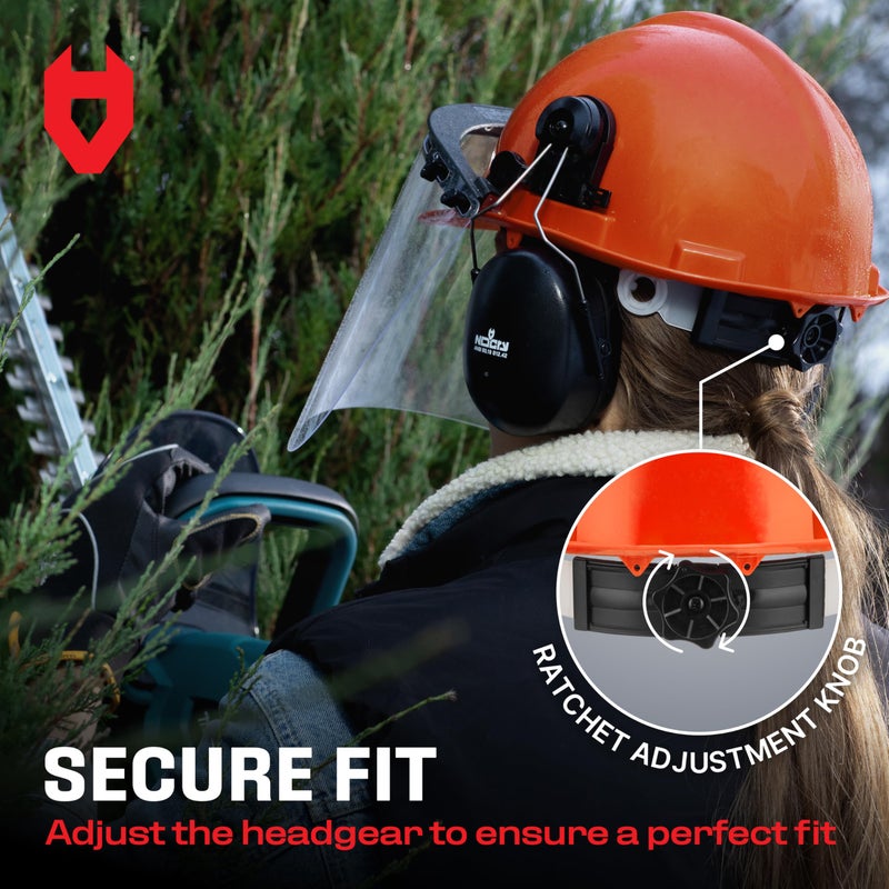 NoCry 6-in-1 Industrial Chainsaw Helmet with Face Shield and Ear Muffs — Mesh & Clear Plastic Visors Included — ANSI Z89.1 Certified — Adjustable Headgear — Ideal for Forestry and Arborist Work - Image 4