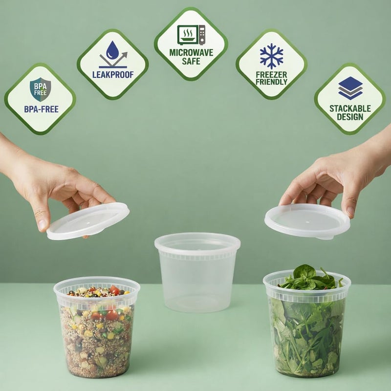 JoyServe Deli Food Containers with Lids - (144 Sets) Bulk Case of 72-32 Oz Quarts & 72-16 Oz Pints Airtight Food Storage Takeout Meal Prep Containers, BPA-Free, Dishwasher, Microwave Safe - Image 3