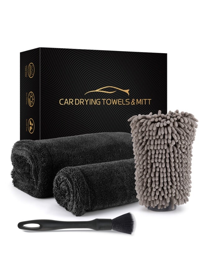1300 GSM Car Drying Towel, Large Premium Microfiber Towels, with Car Wash Mitt, 36" x 24" & 16" x 16", Ultra-Absorbent, Streak Free, Double Twisted-Loop Cleaning Cloth - Image 1