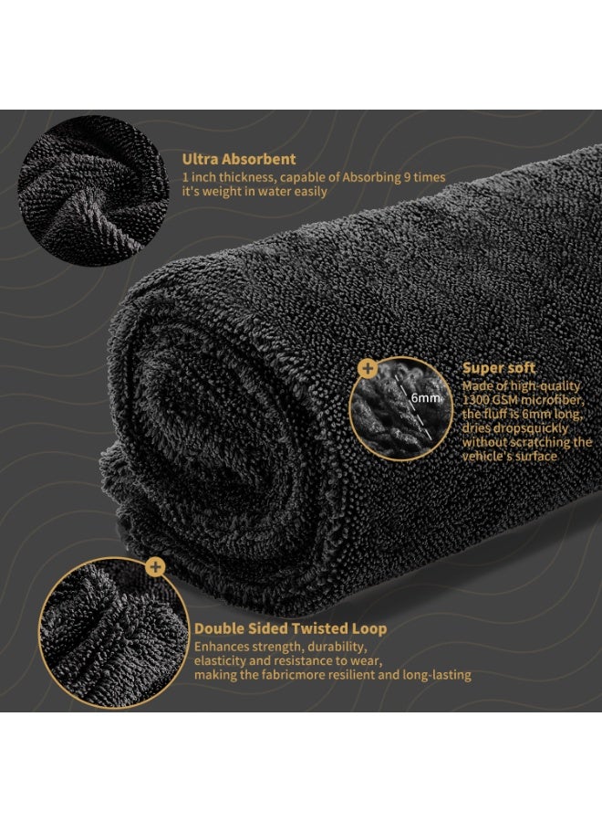 1300 GSM Car Drying Towel, Large Premium Microfiber Towels, with Car Wash Mitt, 36" x 24" & 16" x 16", Ultra-Absorbent, Streak Free, Double Twisted-Loop Cleaning Cloth - Image 4