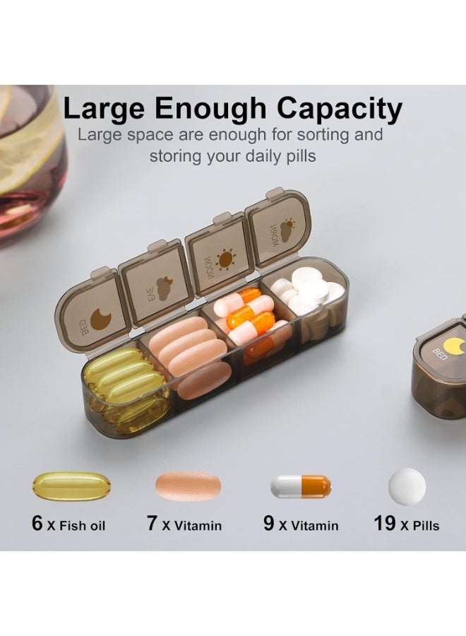 منظم حبوب 4 مرات يومياً، علبة حبوب لمدة 7 أيام، صندوق منظم دواء للسفر، حافظة حبوب كبيرة، حامل فيتامينات، موزع حبوب، بني - Image 4