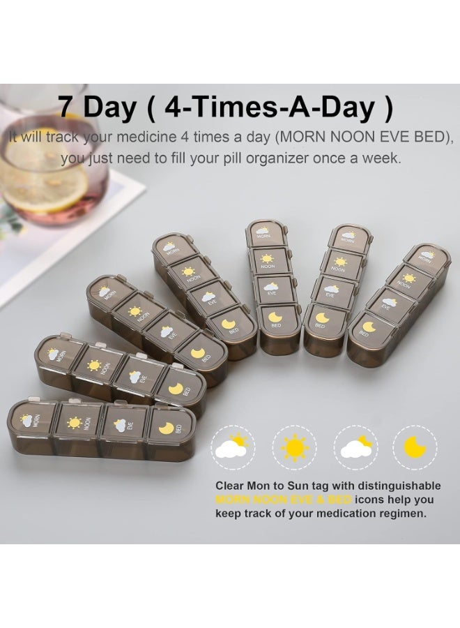 منظم حبوب 4 مرات يومياً، علبة حبوب لمدة 7 أيام، صندوق منظم دواء للسفر، حافظة حبوب كبيرة، حامل فيتامينات، موزع حبوب، بني - Image 2