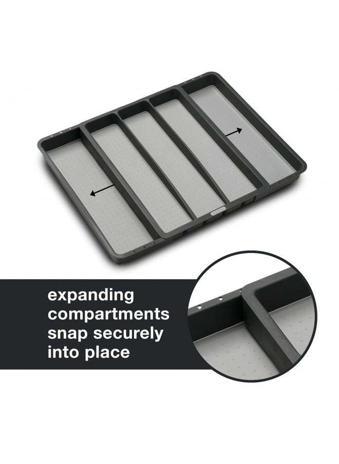 Madesmart Expandable 5-Compartment Plastic Utensil Tray for Drawers, Multipurpose Storage Tray Drawer Organizer, Granite