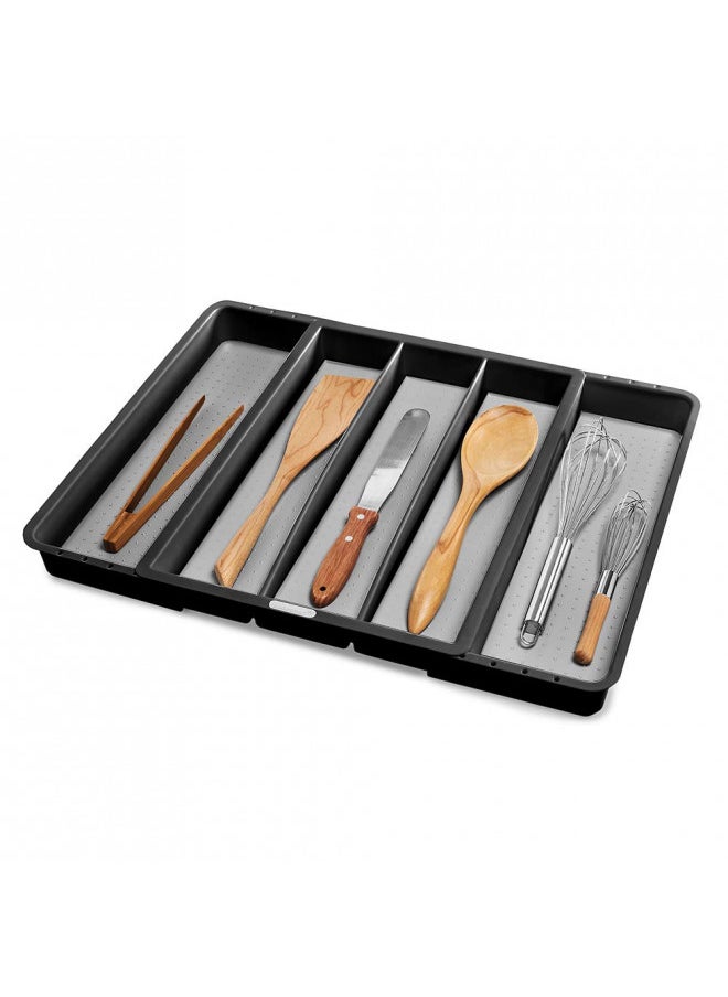 Madesmart Expandable 5-Compartment Plastic Utensil Tray for Drawers, Multipurpose Storage Tray Drawer Organizer, Granite
