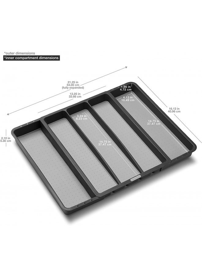 Madesmart Expandable 5-Compartment Plastic Utensil Tray for Drawers, Multipurpose Storage Tray Drawer Organizer, Granite