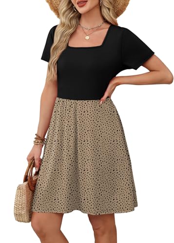 OFEEFAN Casual Dresses for Women 2026 Square Neck Leopard Print Dress Summer Dresses Short Sleeve T Shirt Sundress Elegant Classy Business Casual Teacher Outfits with Pockets XL - Image 5