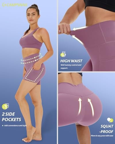 CAMPSNAIL 4 Pack Biker Shorts Women with Pockets – 5"/8" High Waist Tummy Control Workout Gym Yoga Running Compression Shorts - Image 2