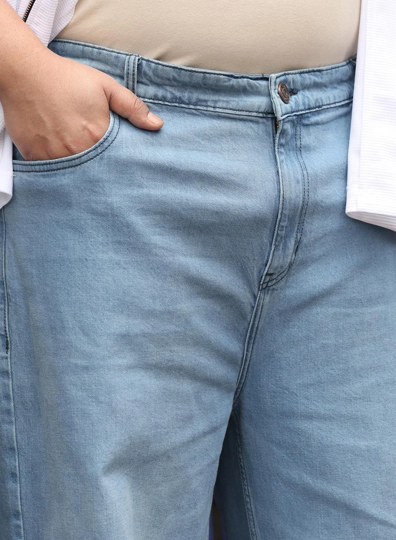 Instafab Plus Instafab Plus Men Baggy-Fit Denim Jeans | Mid-Rise , Light-Wash | Button Closure , Straight Hem | Solid Twill | Woven Fabric For Casual & Street Wear | Light Blue
