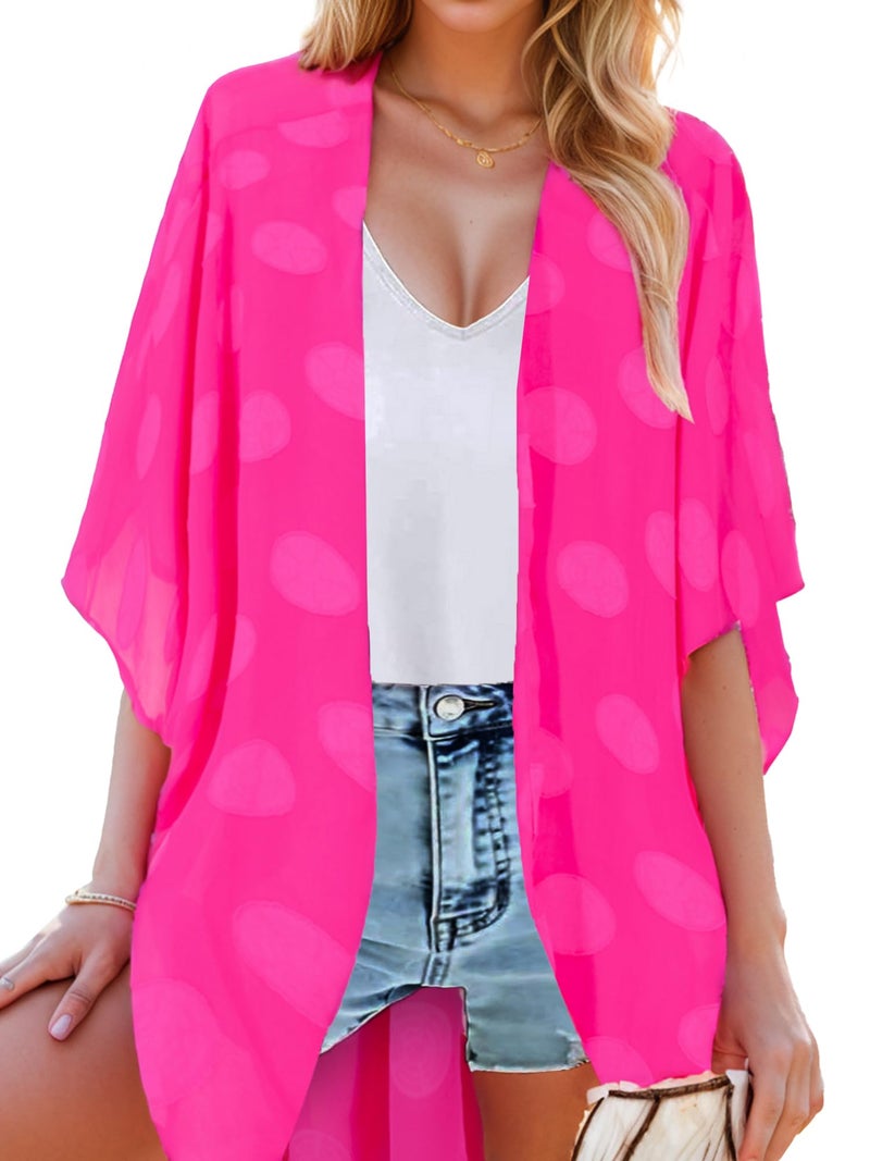 Moss Rose Women's Solid Beach Swimsuit Kimono Cardigans Chiffon Casual Loose Open Front Cover Ups Tops - Image 1