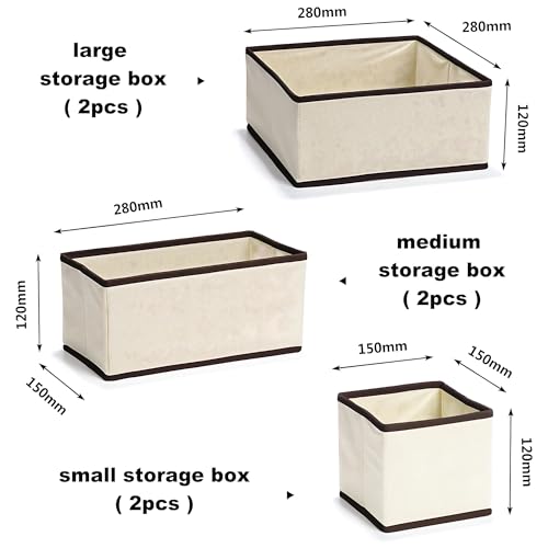 Gowloz Foldable Cloth Storage Boxes – Set of 6 (Off-White) | Non-Woven Fabric Organizers | 2 Small, 2 Medium & 2 Large | Wardrobe, Closet & Home Storage Solution - Image 2