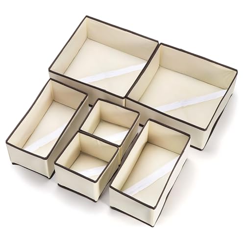 Gowloz Foldable Cloth Storage Boxes – Set of 6 (Off-White) | Non-Woven Fabric Organizers | 2 Small, 2 Medium & 2 Large | Wardrobe, Closet & Home Storage Solution - Image 1