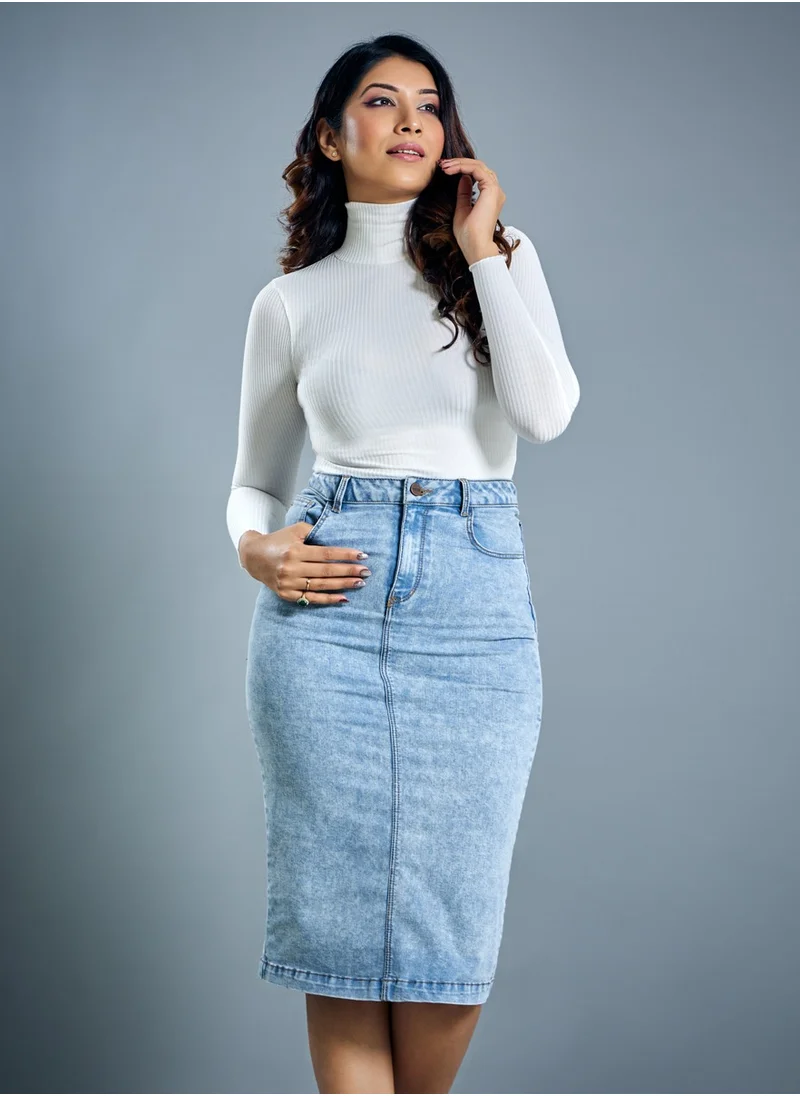 Zigzag Blue Washed Denim Skirt