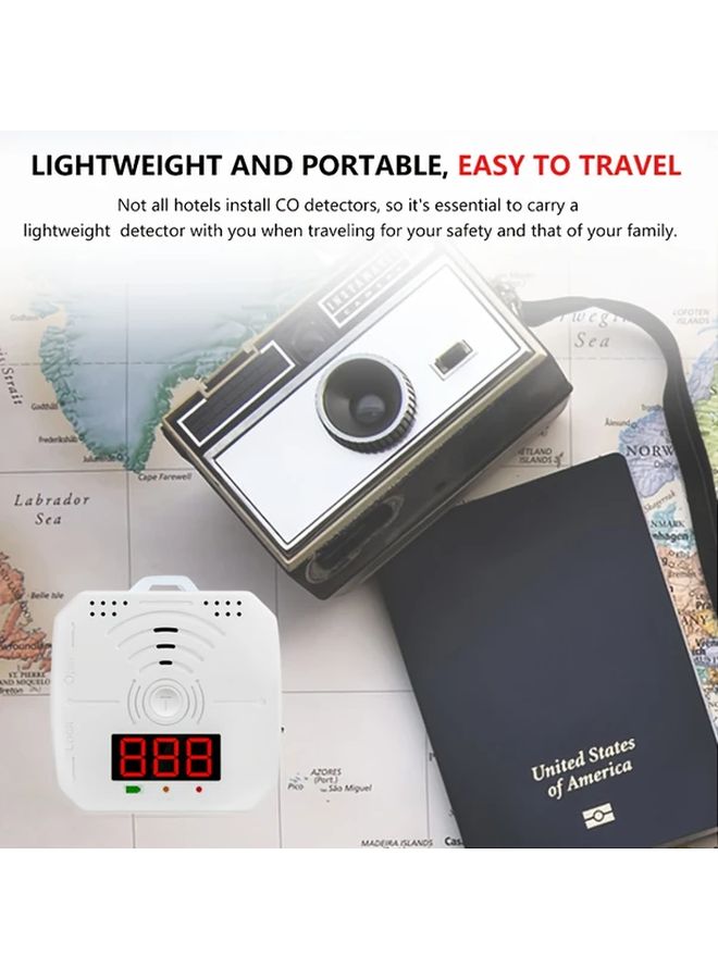 كاشف تسرب أول أكسيد الكربون المحمول الأبيض مع إنذار سمعي وبصري للمنزل والمطبخ والتخييم والسفر - Image 3
