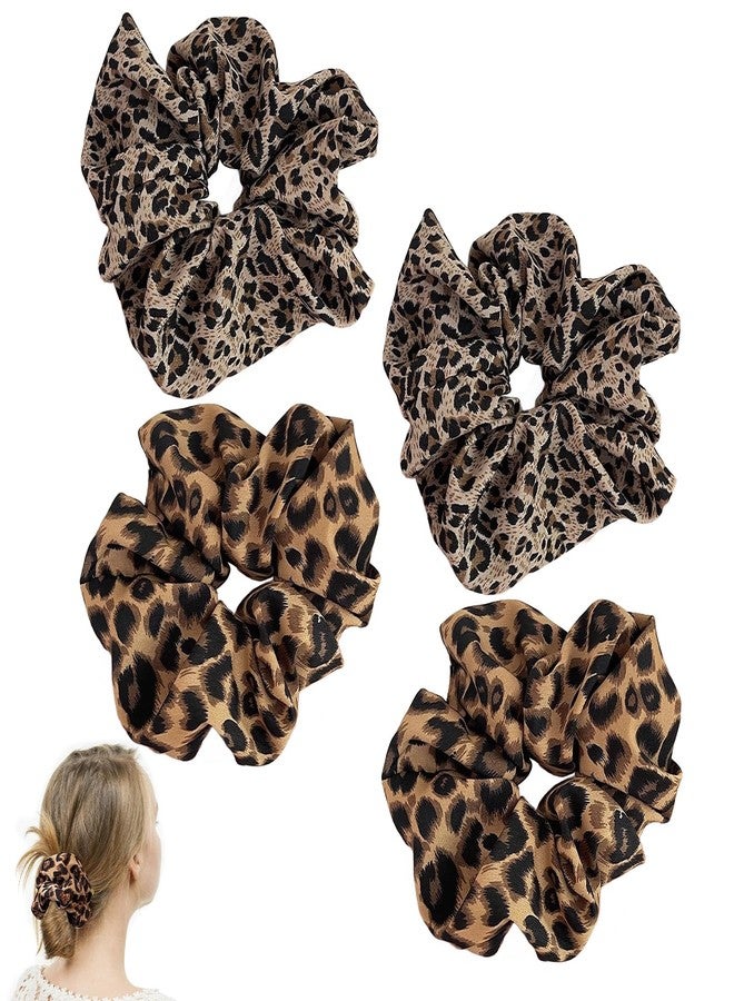 panthra 4pcs Jumbo Scrunchies, Leopard Scrunchie, Oversized for Thick Leopard Print Decoration Accessories - Image 1