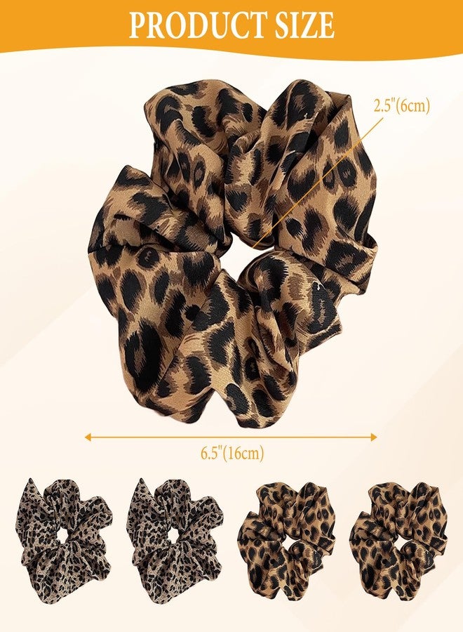 panthra 4pcs Jumbo Scrunchies, Leopard Scrunchie, Oversized for Thick Leopard Print Decoration Accessories - Image 2