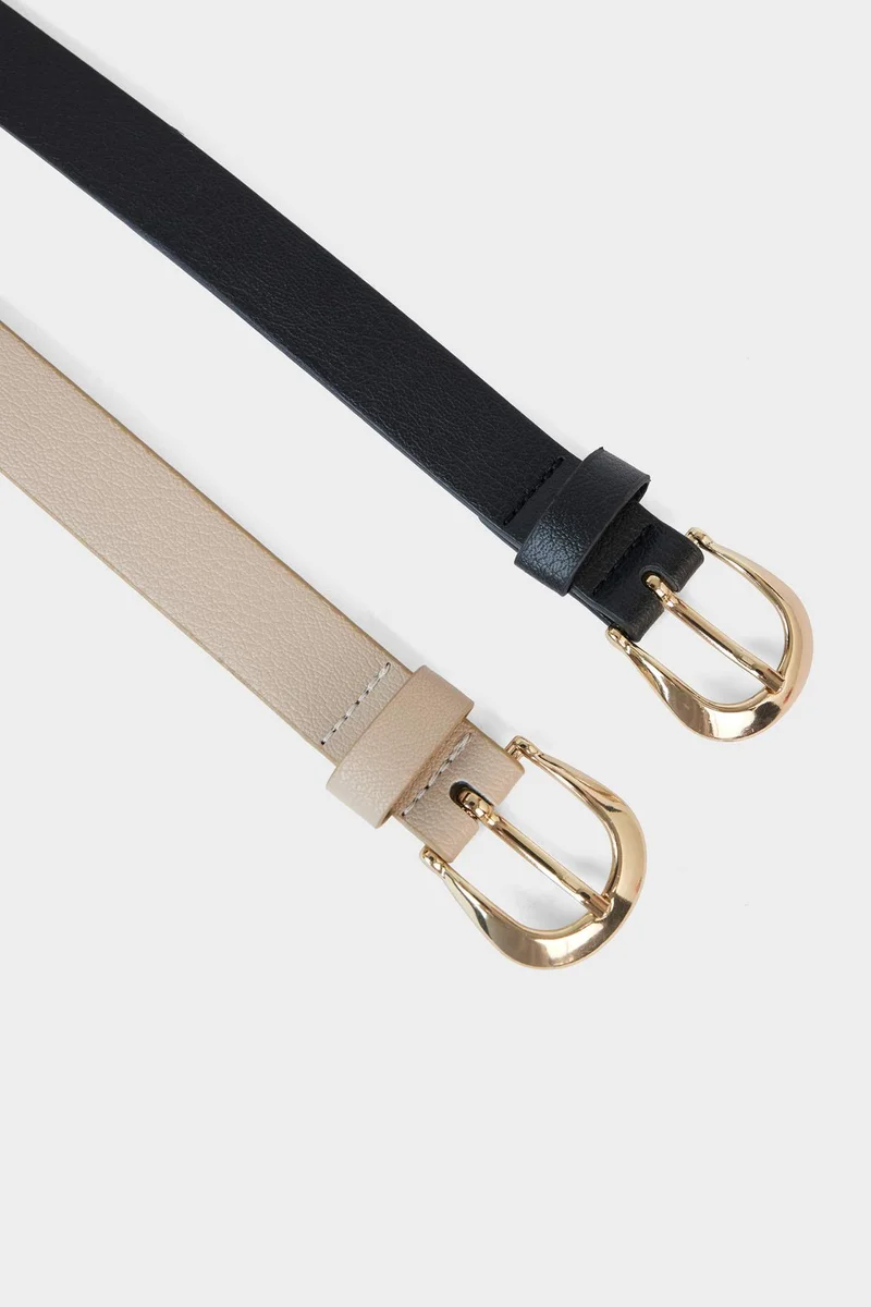 Defacto Woman Oval Buckle Faux Leather Dual