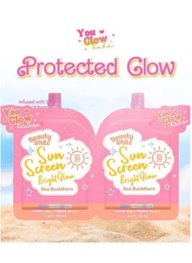 جلو مجموعة زجاجات واقي شمس بيتي وايت – برايت جلو SPF 50 PA+++ مع حمض الشاي البحري | حماية خفيفة الوزن من الأشعة فوق البنفسجية وتفتيح البشرة - Image 4