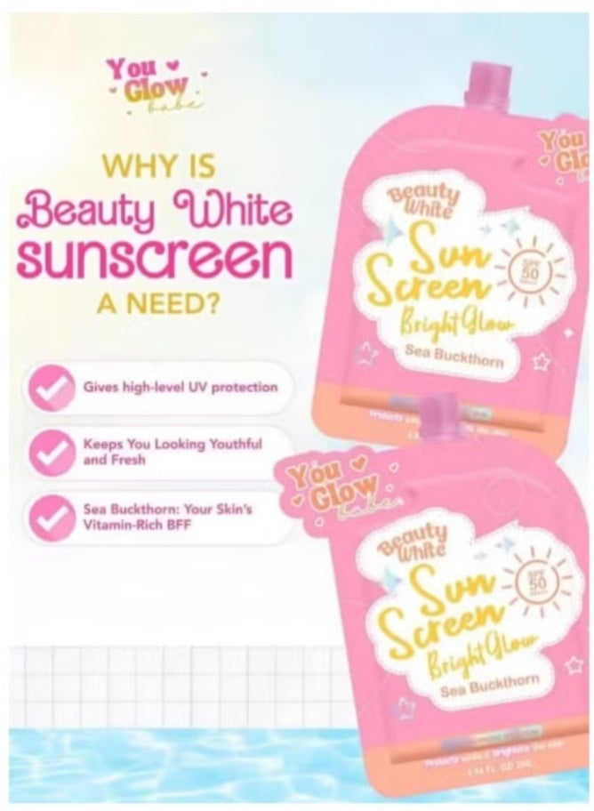 جلو مجموعة زجاجات واقي شمس بيتي وايت – برايت جلو SPF 50 PA+++ مع حمض الشاي البحري | حماية خفيفة الوزن من الأشعة فوق البنفسجية وتفتيح البشرة - Image 5