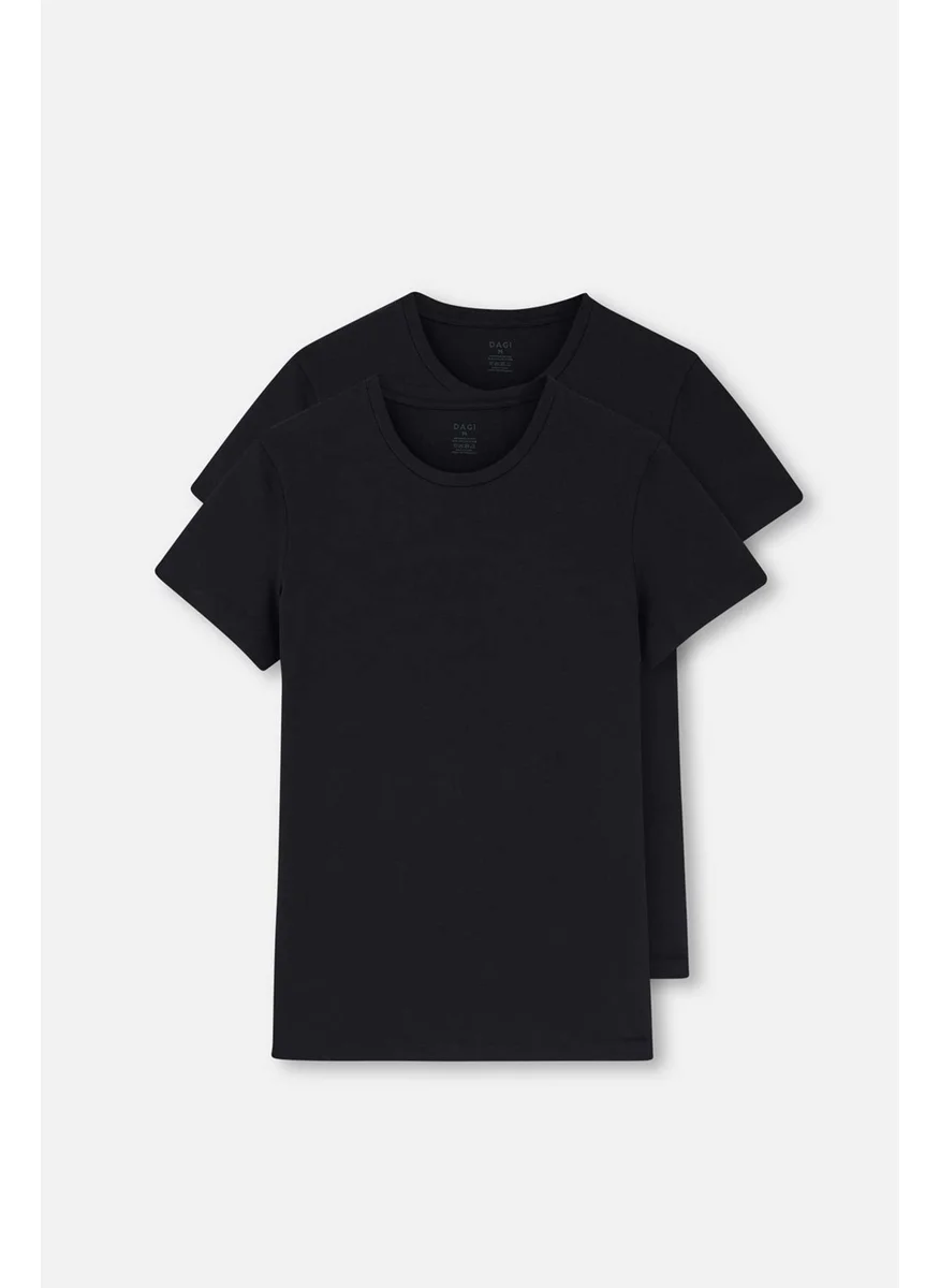 dagi Black D5120 Compact O Neck T-Shirt 2-pack