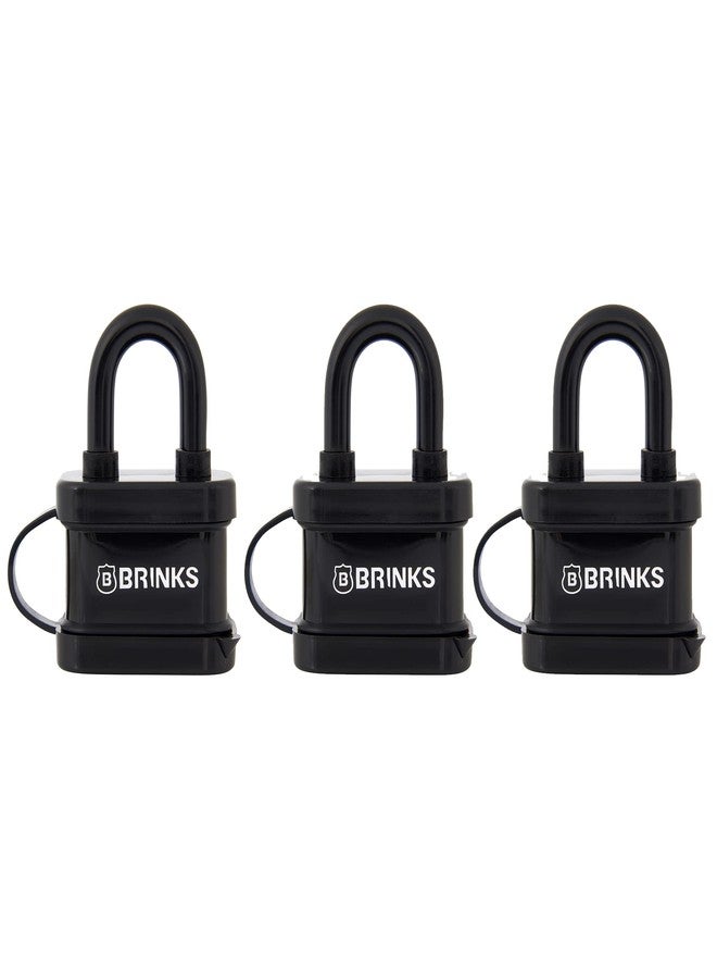 BRINKS - 40mm Laminated Steel Weather Resistant Padlock, 3-Pack - Vinyl Wrapped and Chrome Plated with Hardened Steel Shackle - Image 1