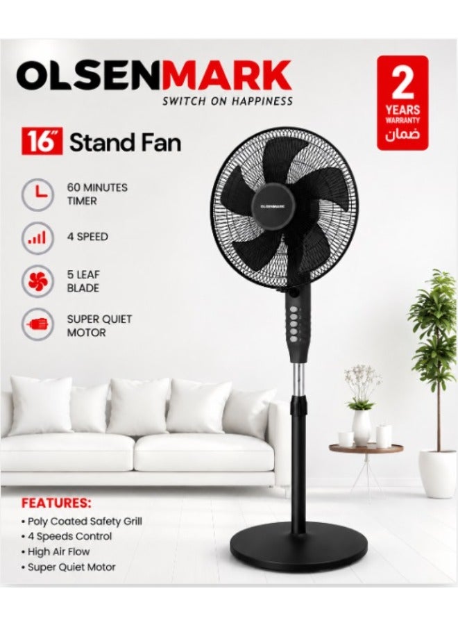 أولسنمارك مروحة عمودية من البلاستيك بـ 3 سرعات مع مؤقت 70 W OMF1794F أسود - Image 1