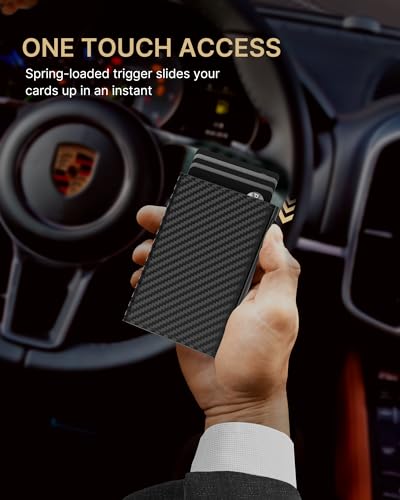 typecase محفظة رجال من تايب كيس: علبة ألومنيوم قابلة للفتح، جلد ألياف الكربون، ذكي، حماية من RFID، نحيف، بسيط، جيب أمامي - سعة 9-14 بطاقة | نافذة هوية | فتحة نقود (برتقالي) - Image 4